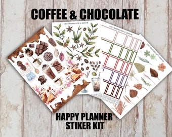 Chocolate & Coffee Planner Sticker Kit, Coffee Planner Stickers, Candy Stickers, Cake Stickers, Coffee Bujo Planner Stickers. J-186