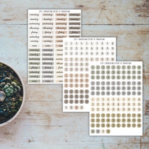 Neutral Tiny Days of The Week Planner Stickers, Date Dot Planner Stickers, Weekly Planner Stickers, Bullet Journal Weekly Stickers. E-255