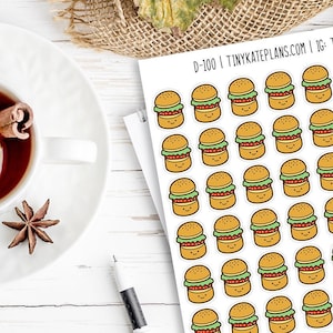 72 Tiny Kawaii Burger Planner Stickers, Planner Stickers, Food Planner Stickers \D-100