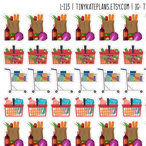 120 boodschappen planner stickers, kleine boodschappen planner stickers, boodschappen Bullet Journal stickers. L-113
