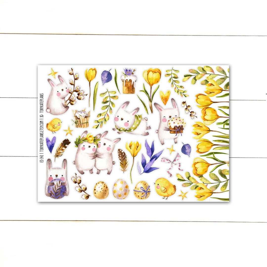 Cute Spring Bunny Planner Stickers, Tiny Easter Bunny Planner Stickers ...