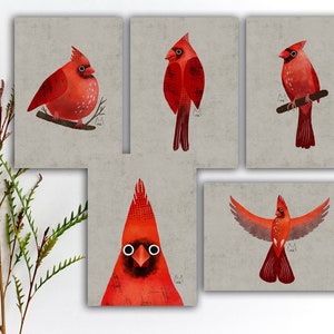 Lot de cartes postales Cardinal du Nord, cartes postales Oiseaux rouges colorés, Stickers oiseau Cardinal colorés penpal, Impressions d'art aquarelles d'oiseaux. SBC-106