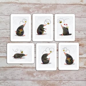 Jeu de 6 cartes d'art Tipin, taupes et abeilles 3 x 4 impressions de cartes pour la journalisation, mini-cartes d'art de journalisation, tipins d'art d'été. TI-104