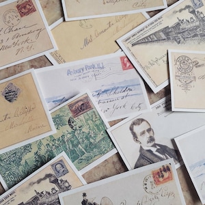 12 adesivi per cartoline di ispirazione vintage da 3,5x2 pollici, adesivi per cartoline penpal, adesivi artistici per buste, adesivi Happy Mail, posta ordinaria. VTC-109