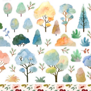 Pegatinas del planificador de árboles de primavera de acuarela, pegatinas de árboles de primavera, pegatinas del planificador de otoño de primavera, pegatinas del diario de balas de árboles de primavera. ES-127