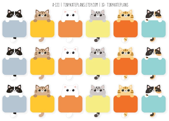 18 Kawaii Cat Label Planner Stickers Cat Lover Planner - Etsy