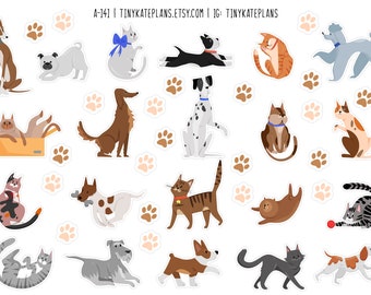 Elegant Cat & Dog Planner Stickers, Cat Lover Planner Stickers, Dog Lover Stickers, Cat and Dog Bullet Journal Stickers. A-141.