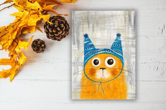 Watercolor Bob The Cat Postcard, Animal Postcard Print For Postcrossing, Ginger Cat Penpal Postcard, Cute Orange Cat Art Print. AC-138