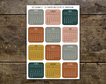 Stickers calendrier couleur terre 2026, stickers calendrier mensuel, stickers calendrier Bujo Journal 2026, stickers mensuels. C-112