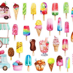 Adesivi per pianificatore di gelato ad acquerello, piccoli adesivi per pianificatore estivo caldo, adesivi per pianificatore di persone, adesivi per pianificatore dolce estate Bujo. J-181