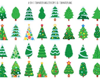 32 Christmas Tree Planner Stickers, Christmas Stickers, Cozy Winter Planner Stickers, Christmas Tree Bullet Journal Sticker. X-135