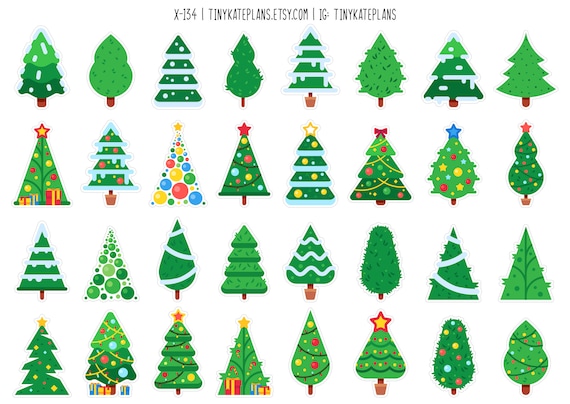 32 Christmas Tree Planner Stickers, Christmas Stickers, Cozy Winter Planner  Stickers, Christmas Tree Bullet Journal Sticker. X-135