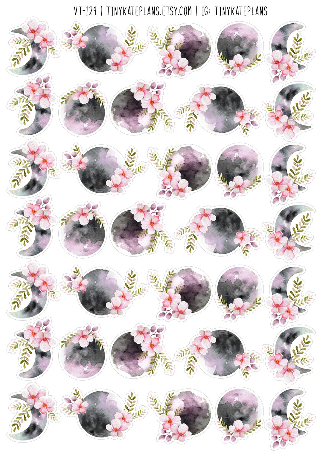 WATERCOLOR PINK FLOWERS STICKER SHEET - Scrapbook and Planner Sticker –  Printing The Moon