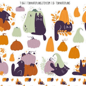 Black Cats And Pumpkins Planner Stickers, Halloween Planner Stickers, Cute Black Cats Stickers, Cats Bullet Journal Planner Stickers, T-166