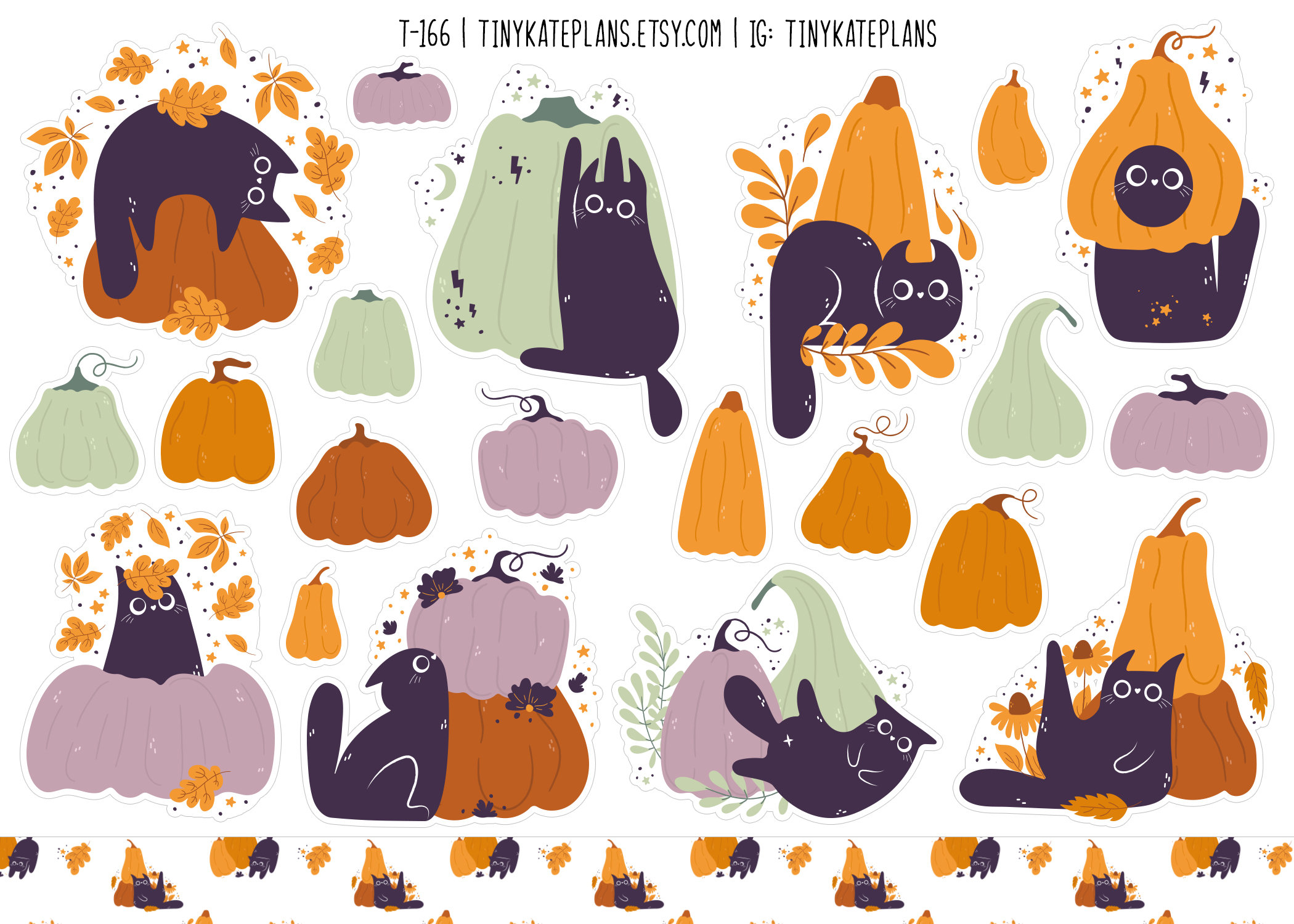 Black Cats and Pumpkins Planner Stickers, Halloween Planner Stickers ...
