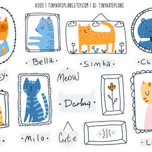 Cats In Frames Planner Stickers, Cat Lover Planner Stickers, Funny Cat Bullet Journal Stickers, Funny Black Cat Bujo Stickers. A-203