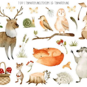 Autocollants aquarelle mignons d'animaux de la forêt, autocollants cerfs, autocollants lapin, autocollant Bujo hérisson, automne confortable. T-177