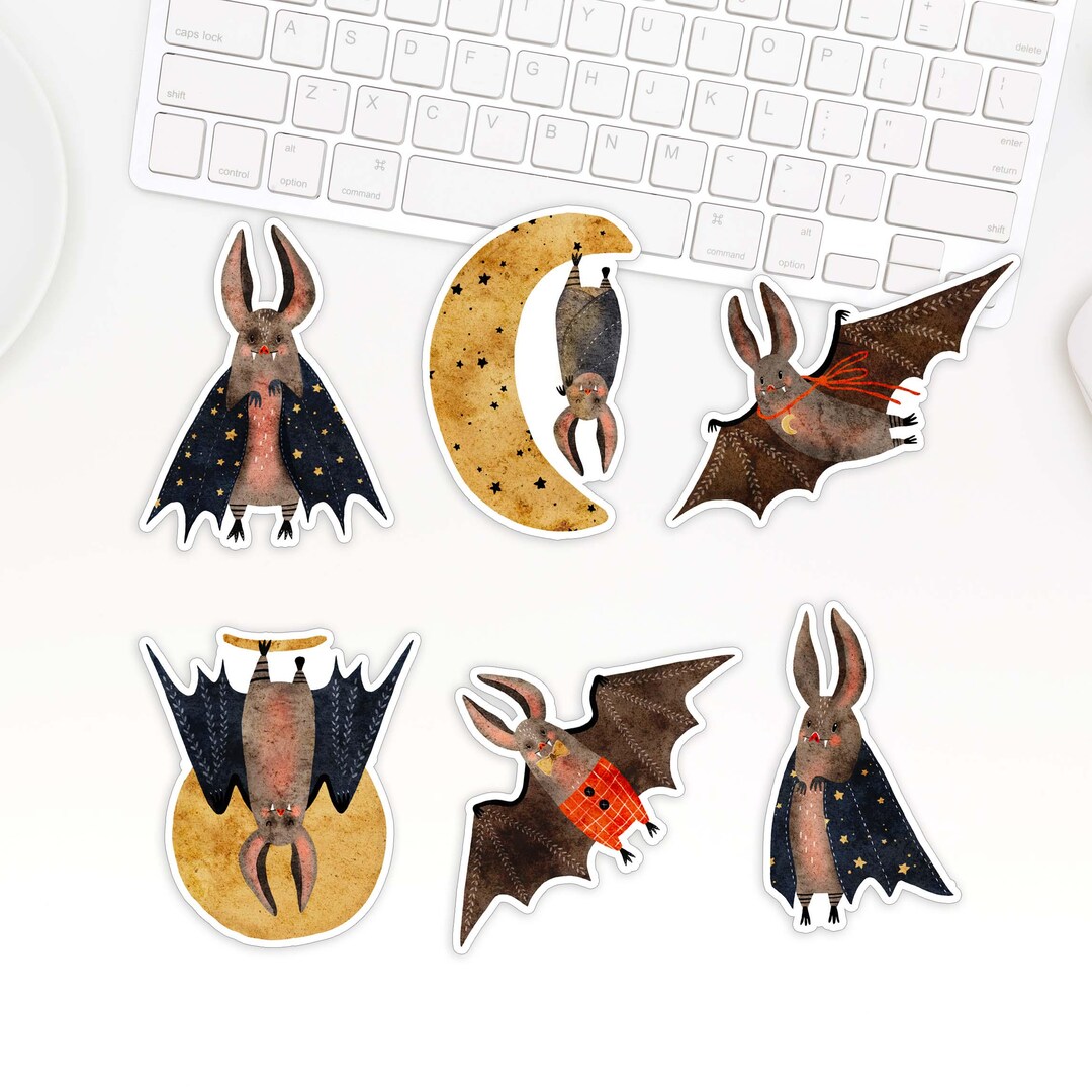 Bat Sticker Halloween Brown Bat Vinyl Stickers, Halloween Batvinyl Stickers, Cute ...
