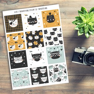 Cute Cat Square Box Planner Stickers, Cat Lover Planner Stickers, Cat Stickers, Bullet Journal Stickers, Funny Cats Bujo Stickers. A-135.