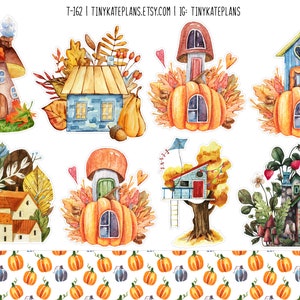 Fall Houses Planner Stickers, Fall Tree House Stickers, Cozy Fall Planner Stickers, Autumn Tree Bullet Journal Sticker, House Sticker. T-162