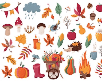 Fall Harvest Planner Stickers, Fall Truck Planner Stickers, Monthly Cozy Fall Stickers, Fall Bullet Journal Planner Stickers. T-109.