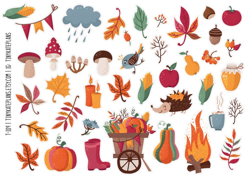 Fall Harvest Planner Stickers, Fall Truck Planner Stickers, Monthly Cozy Fall Stickers, Fall Bullet Journal Planner Stickers. T-109. image 1