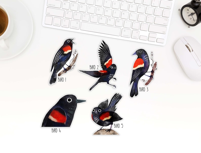 Bird In Flight Sticker Red-winged Blackbird Vinyl Stickers, Cute Bird Vinyl Stickers, Bird ...