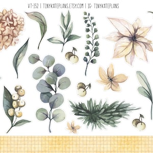 Stickers floraux floraux âgés pour carnets indésirables, stickers eucalyptus de scrapbooking, éphémères, stickers fleurs vintage, stickers stylos VT-152
