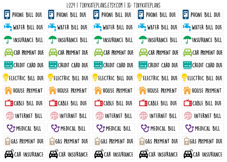 60 Different Payment Reminder Planner Stickers, Happy Planner Bill ...