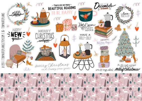 Christmas Planner Sticker Sheet, Bullet journal Stickers PNG