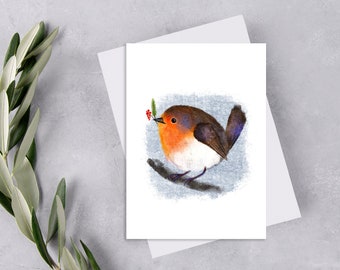 Fuzzy Robin Bird Postcard, Whimsical Bird Postcards, Cute Orange Bird Postcard, English Robin Postcard, Christmas Robin Postcard. AC-204