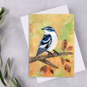 Cerulean Warbler Paper Collage Postcard Print, Warbler Bird Penpal Postcard, Colorful Warbler Bird Postcard, Cute Warbler Art Print. CAP-116