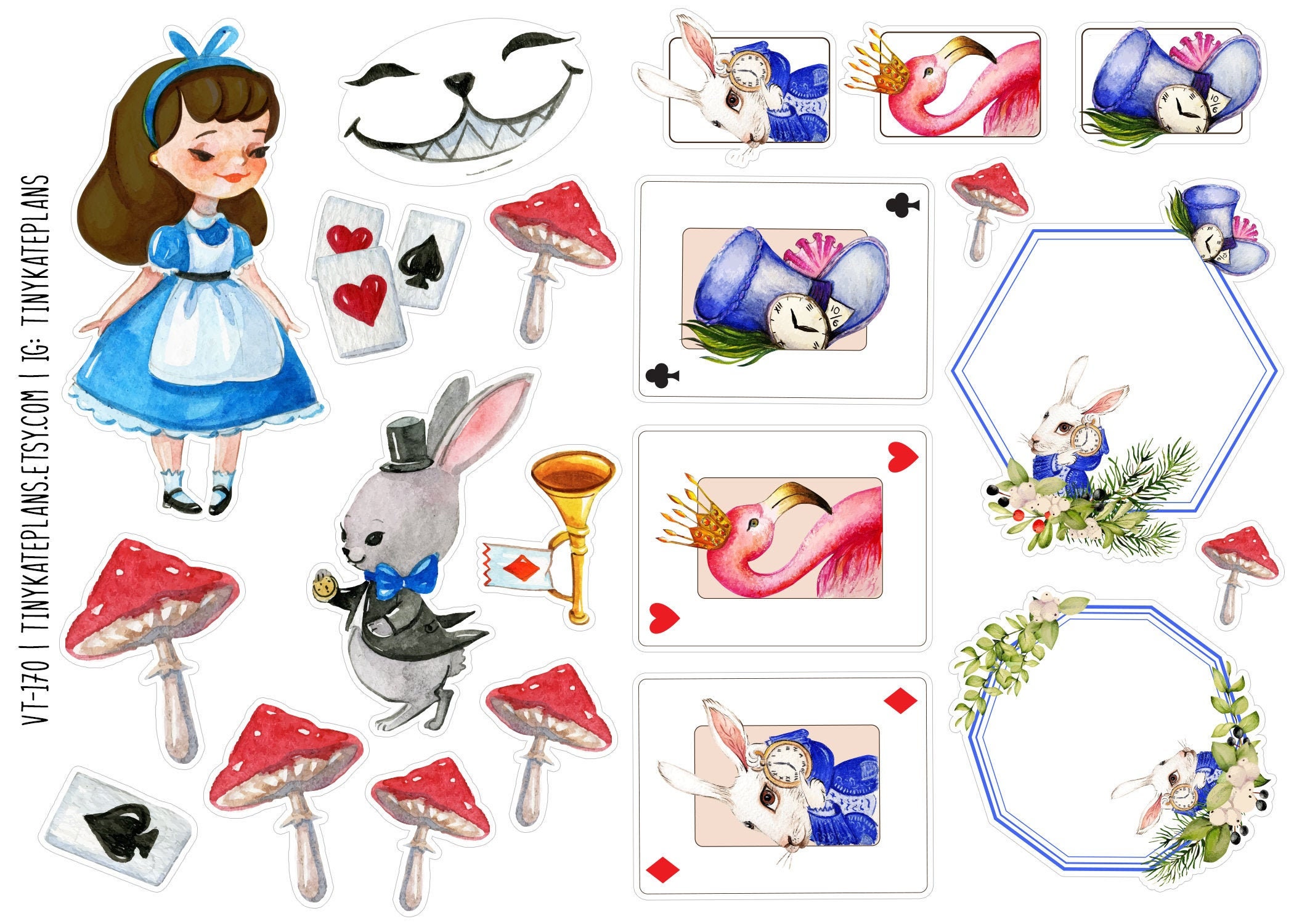 Watercolor Alice in Wonderland Stickers Junk Journal Etsy