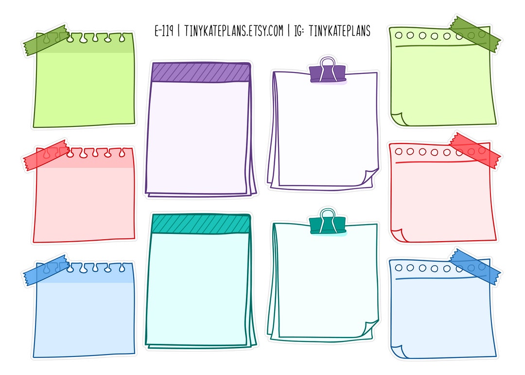 10 Notepad Planner Stickers, Colorful Notepad Planner Sticker, Blank ...