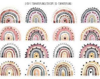 Watercolor Boho Rainbow Stickers, Tiny Boho Rainbow Planner Stickers, Pretty Rainbow Stickers, Boho Rainbow Bullet Journal Stickers. J-137