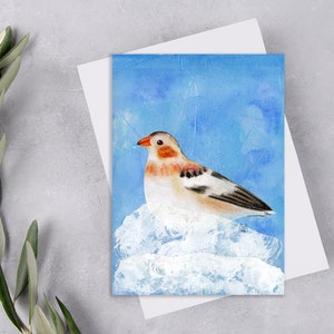 Carte postale collage papier bruant des neiges, carte postale correspondant bruant des neiges, carte postale bruant des neiges coloré, impression d'art bruant des neiges. CAP-114