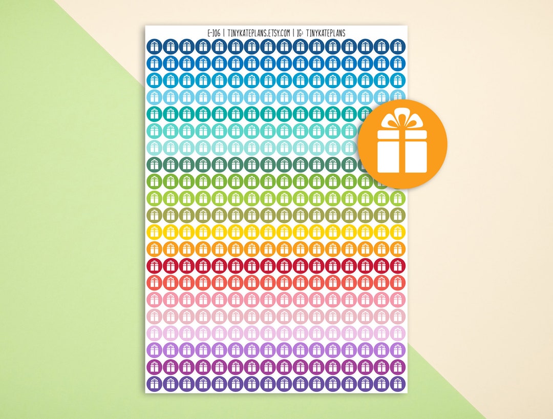 Tiny Gift Box Dot Planner Stickers, Colorful Mini Dot Birthday Planner ...