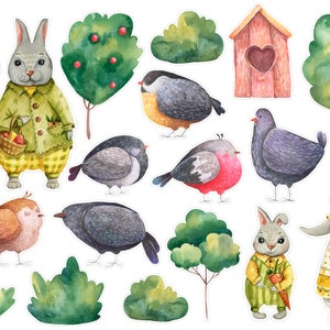 Watercolor Easter Bunnies & Birds Planner Stickers, Tiny Easter Planner Stickers, Spring Bullet Journal Stickers, Penpal Stickers. ES-115