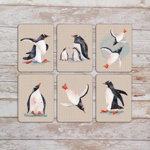 Jeu de 6 cartes d'art Tipin, impression de cartes 3 x 4 Manchots papous pour la journalisation, mini cartes d'art de journalisation, tipins d'art hivernal. TI-102