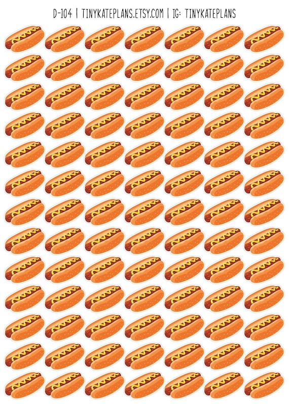 91 Tiny Hot Dog Planner Stickers, Meal Planning Stickers, Food Planner Stickers, Cute Food Stickers. D-104