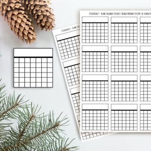 Blank Calendar Planner Stickers, Calendar Planner Stickers, Monthly Calendar Stickers, Bullet Journal Blank Calendar Stickers. C-105