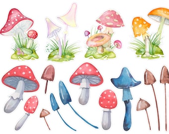 Stickers champignons couleur pastel, stickers automne douillet, stickers champignons automne, stickers Bullet Journal champignons. T-150