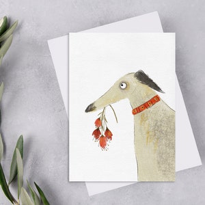 Ansichtkaart borzoi hond, ansichtkaart grillige hond, leuke ansichtkaart borzoi hond, ansichtkaart hond lange neus, ansichtkaart lente hond. AC-133