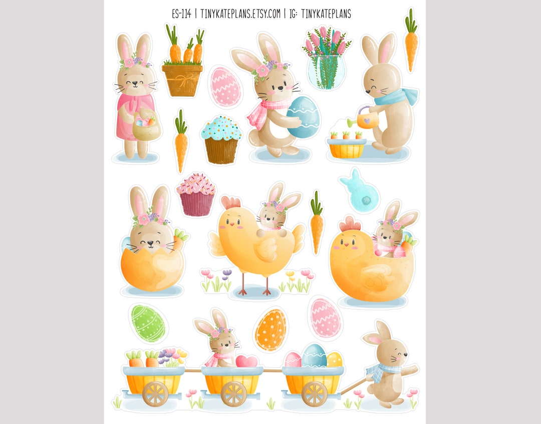 Cute Easter Bunnies Planner Stickers, Tiny Easter Planner Stickers ...