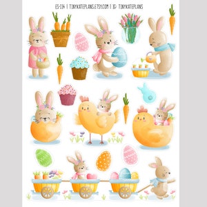 Lindas pegatinas del planificador de conejitos de Pascua, pequeñas pegatinas del planificador de Pascua, pegatinas del diario de balas de primavera, pegatinas de amigos por correspondencia de Pascua. ES-114