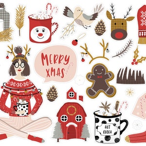 Cozy Christmas Planner Stickers, Cozy Winter Planner Stickers, Monthly Winter Stickers, Christmas Bullet Journal Planner Stickers. X-102.