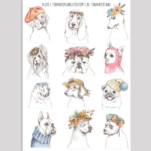 12 stickers pour chien déguisé, stickers pour amoureux des chiens, stickers chien mignon, stickers Bullet Journal chien drôle, stickers animaux de compagnie. A-123.
