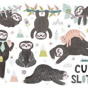 Cute Sloth Planner Stickers, Animal Planner Stickers, Tropical Animal Bullet Journal Stickers, Bujo Animal Stickers. A-132