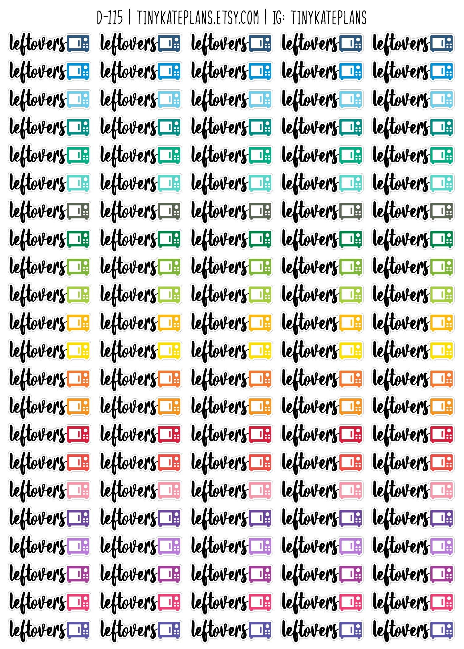 110 Tiny Leftovers Planner Stickers Dinner Planner Stickers - Etsy