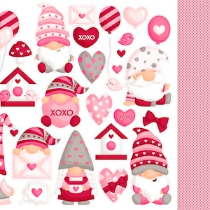 Valentine&#39;s Day Gnome Planner Stickers, Tiny Love Planner Stickers, Gnome Valentine&#39;s Day Bujo Stickers, Penpal Gnome Stickers. V-105